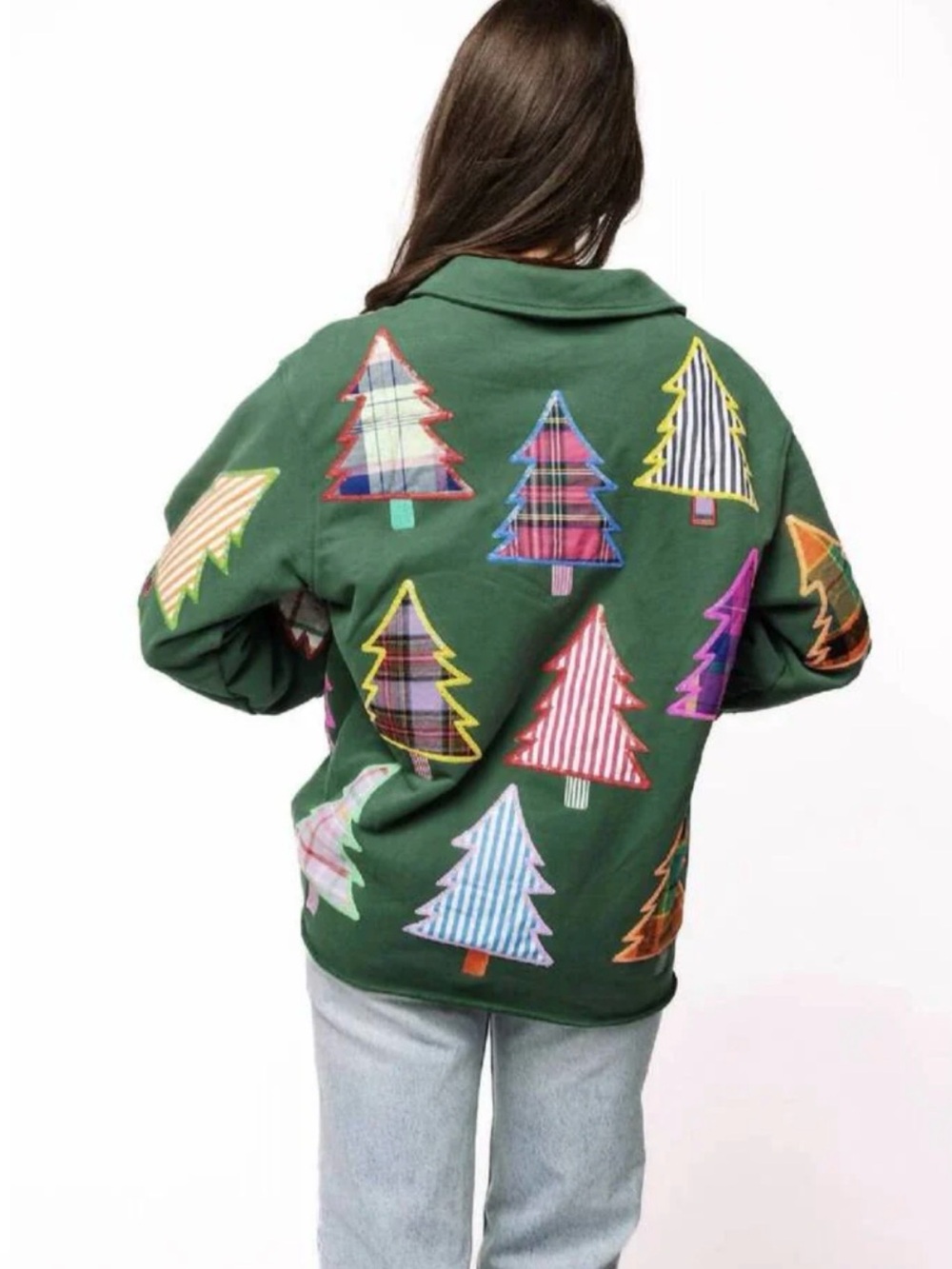 New! QUEEN OF SPARKLES Green Multicolor Plaid Sequin Christmas Tree Shacket - Picture 8 of 12